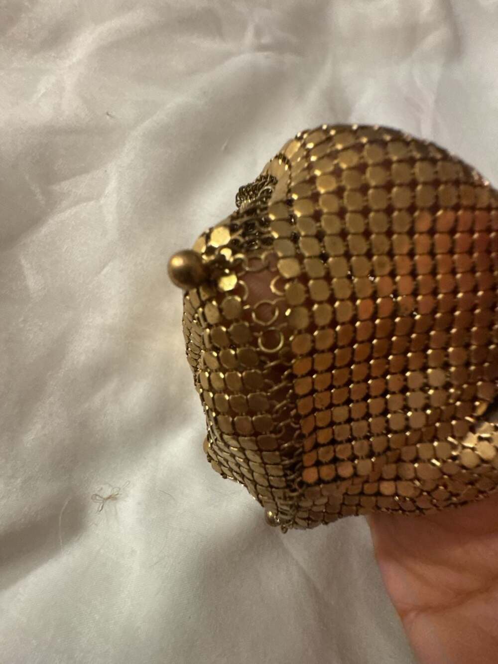 Vintage Gold Tone Metal Mesh Coin Purse with Chain Handle